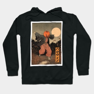 Creepy Horror Halloween Pumpkin Scarecrow Japanese Ukiyo-e Woodblock Print Hoodie